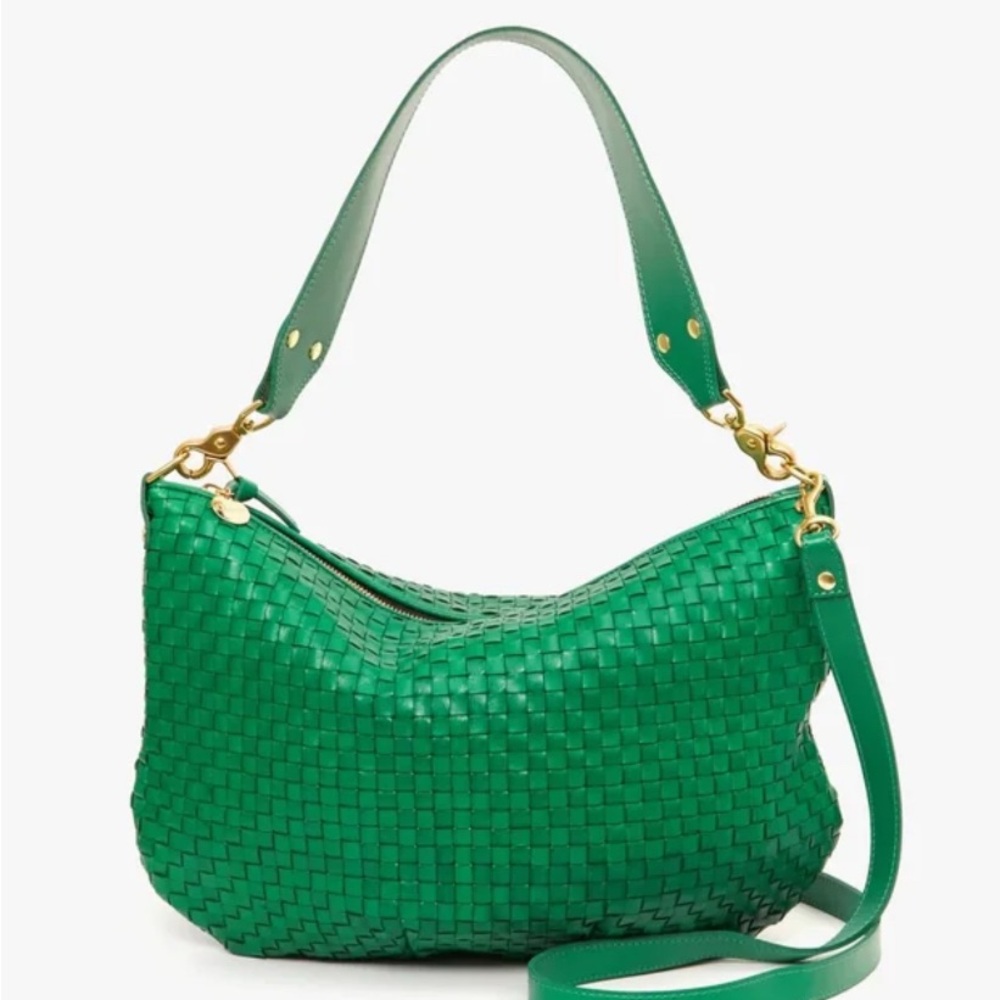 Clare V Moyen Messenger Bag in Grass Woven Check